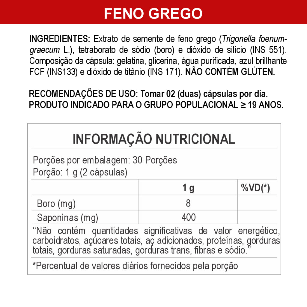 Suplemento Feno Grego com Boro em cápsulas premium Daily Nutrition