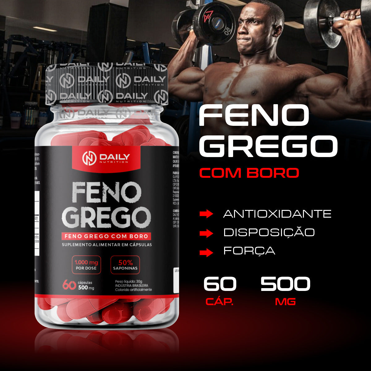 5x Suplementos Feno Grego c/ Boro 500mg 60 Cápsulas Daily Nutrition