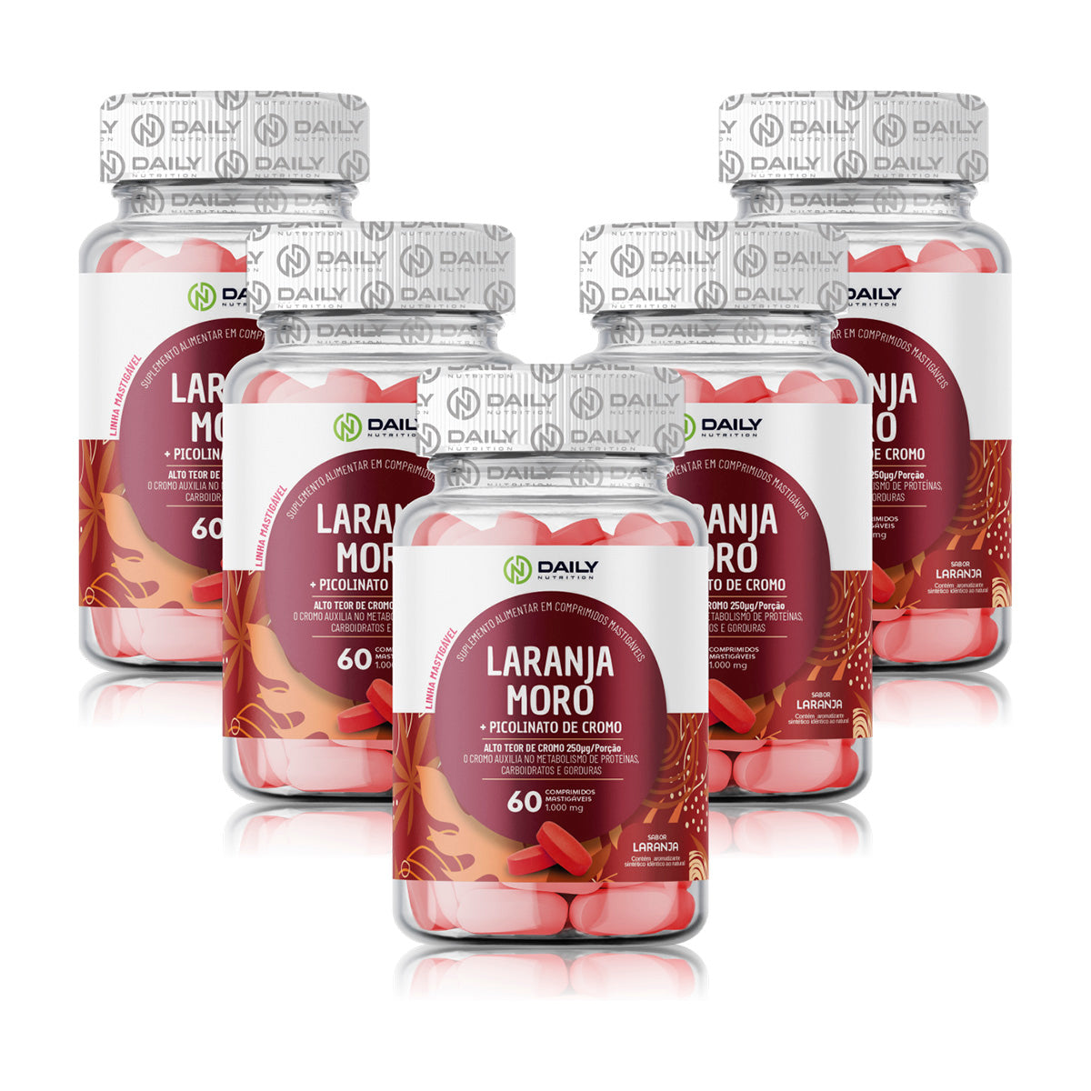 5x Suplementos Laranja Moro c/ Picolinato de Cromo 100mg 60 Comprimidos Daily Nutrition