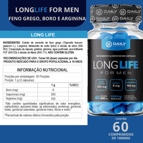 5x Long Life For Men Arginina Feno Grego Daily Nutrition