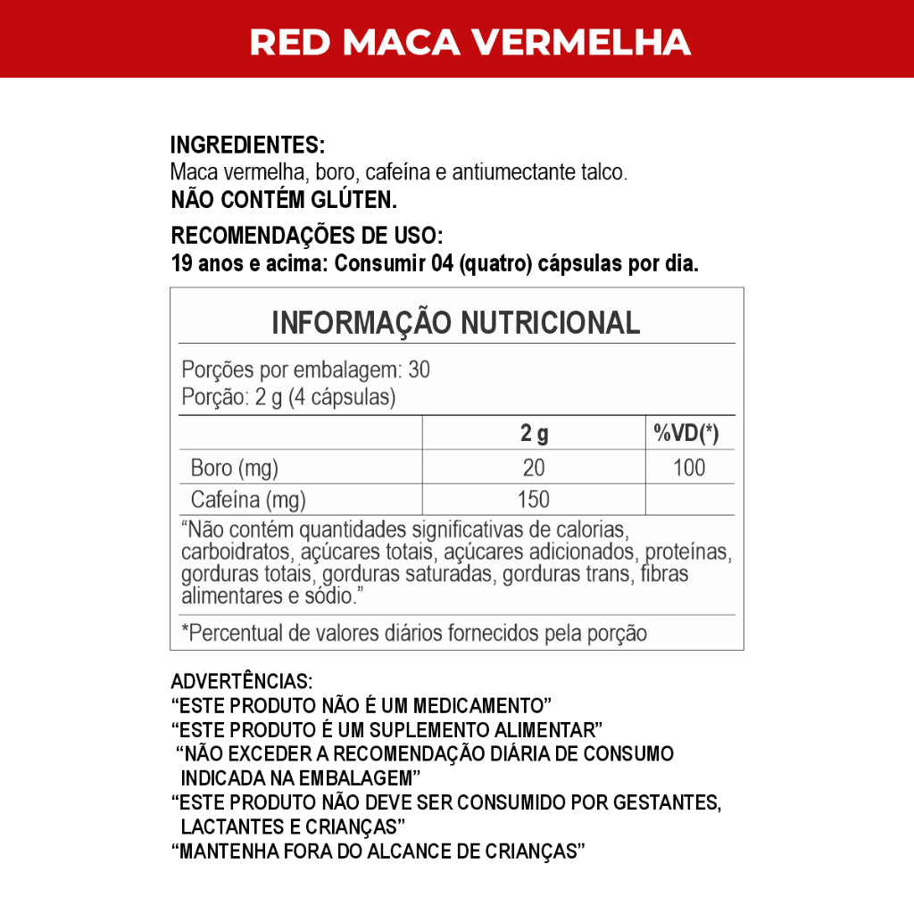 Maca Peruana Red Maca Vermelha Suplemento Vigor em cápsulas Daily Nutrition