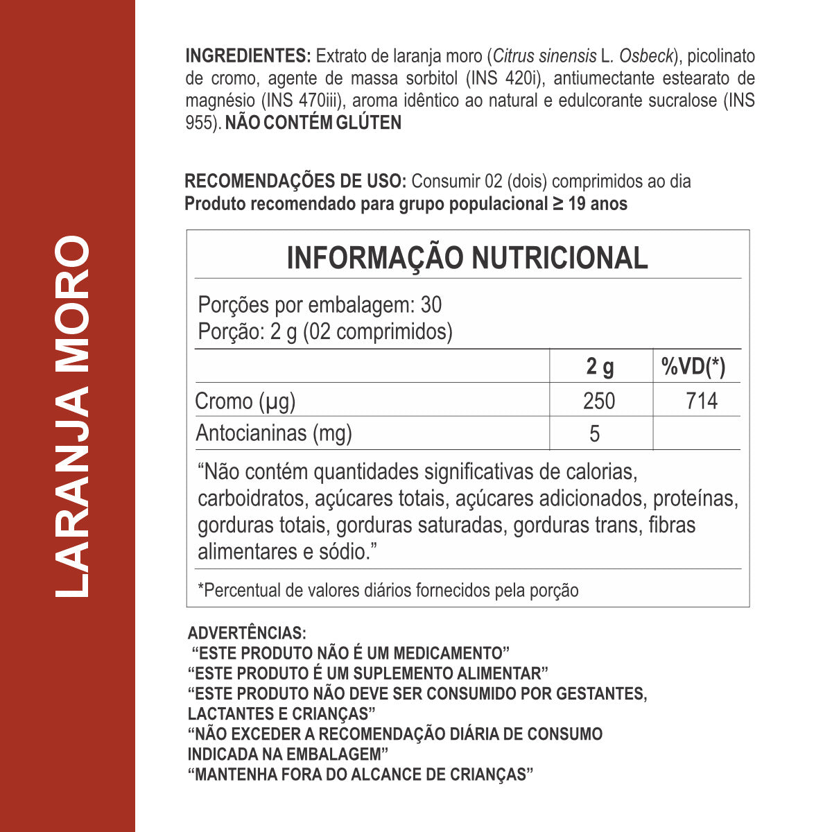Suplemento Laranja Moro c/ Picolinato de Cromo 100mg 60 Comprimidos Daily Nutrition