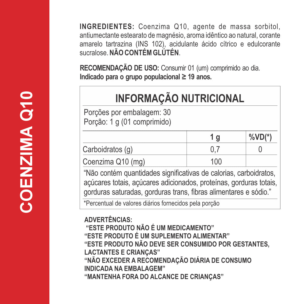 Suplemento Coenzima Q10 Mastigável 1000mg 30 Comprimidos Daily Nutrition