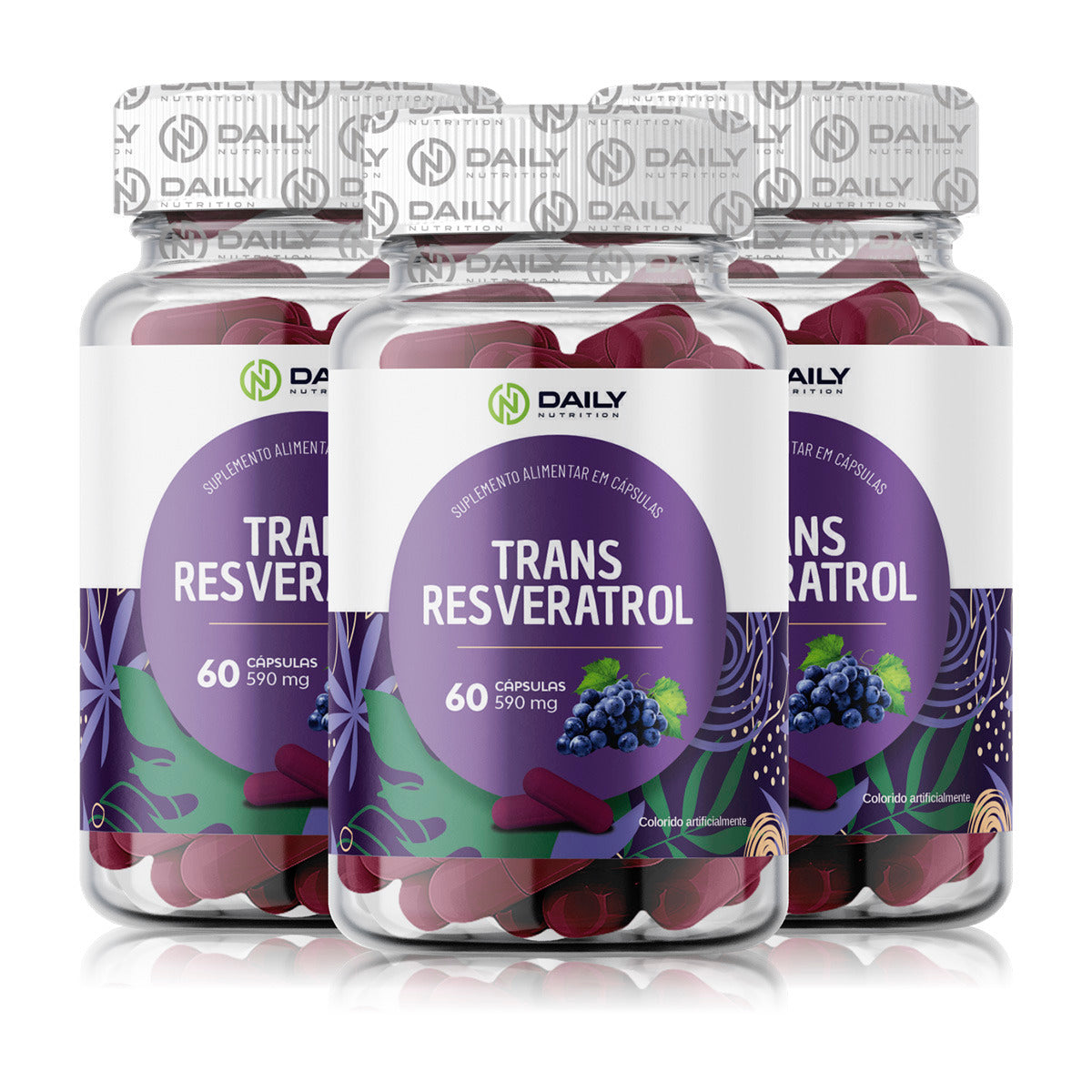 3x Suplementos Trans Resveratrol 590mg 60 Cápsulas Daily Nutrition
