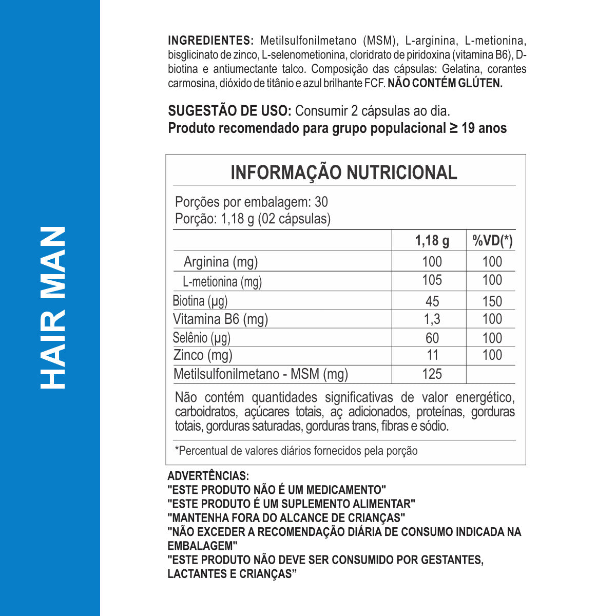 Suplemento Hairman Barba e Cabelos 590mg 60 Cápsulas Daily Nutrition