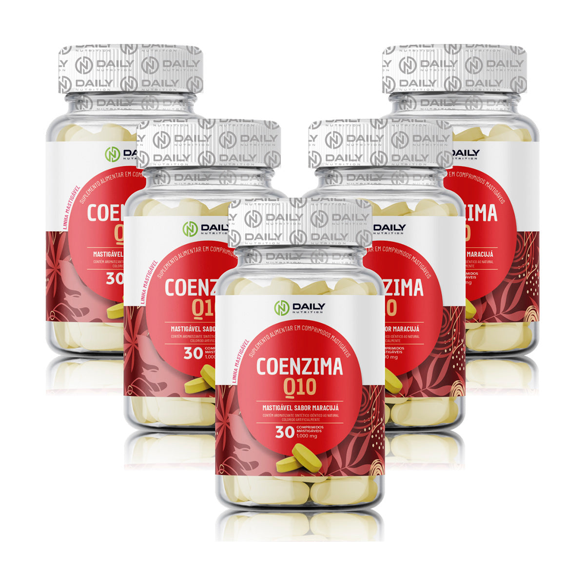 5x Suplementos Coenzima Q10 Mastigável 1000mg 30 Comprimidos Daily Nutrition