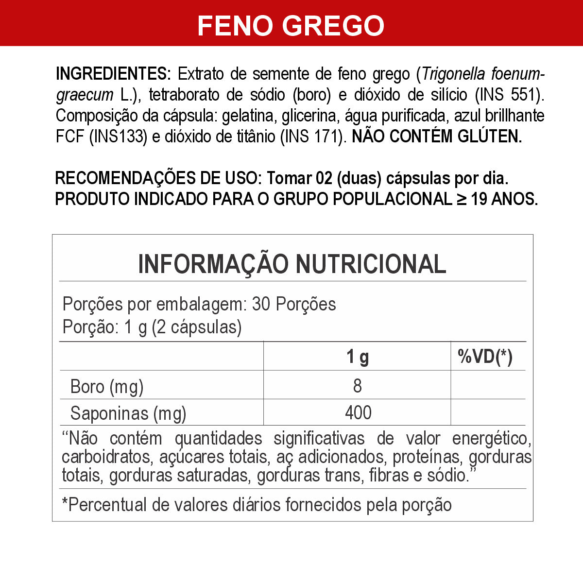 2x Suplementos Feno Grego c/ Boro 500mg 60 Cápsulas Daily Nutrition
