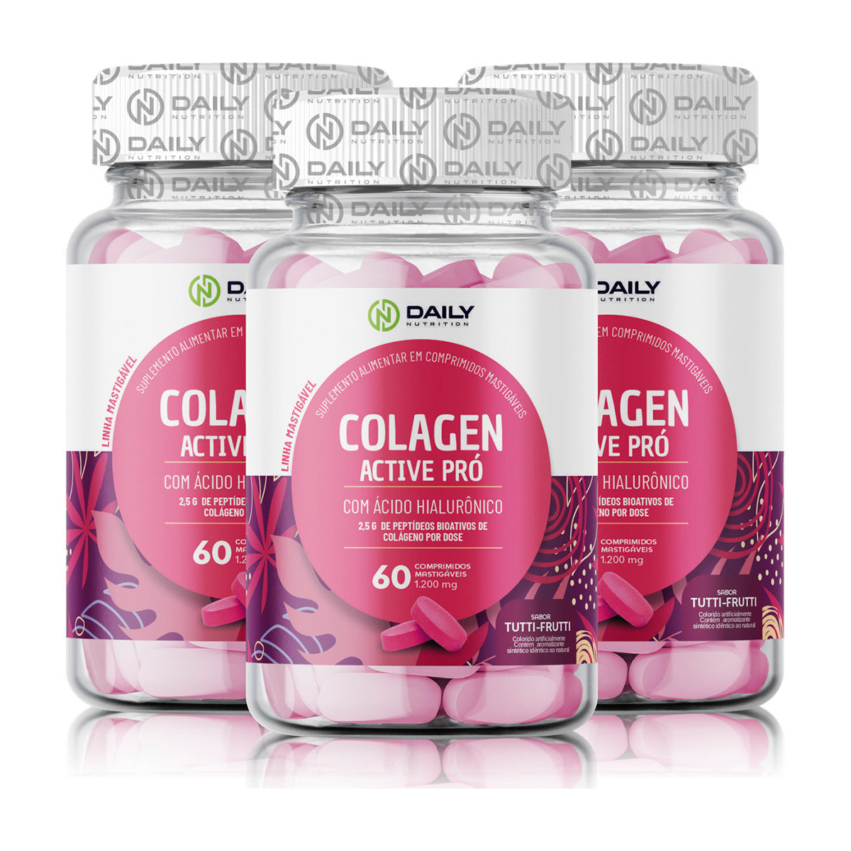 3x Suplementos Colageno c/ Ácido Hialurônico 1200mg 60 Comprimidos Daily Nutrition