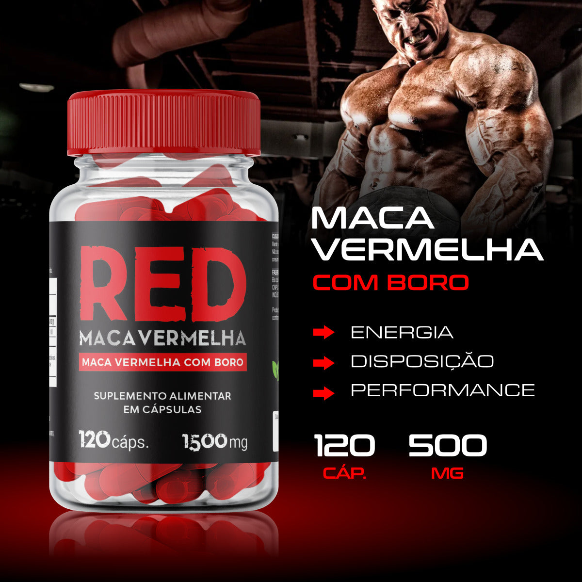 3x Suplementos Red Maca Vermelha com Boro 1500mg 120 Cápsulas Daily Nutrition