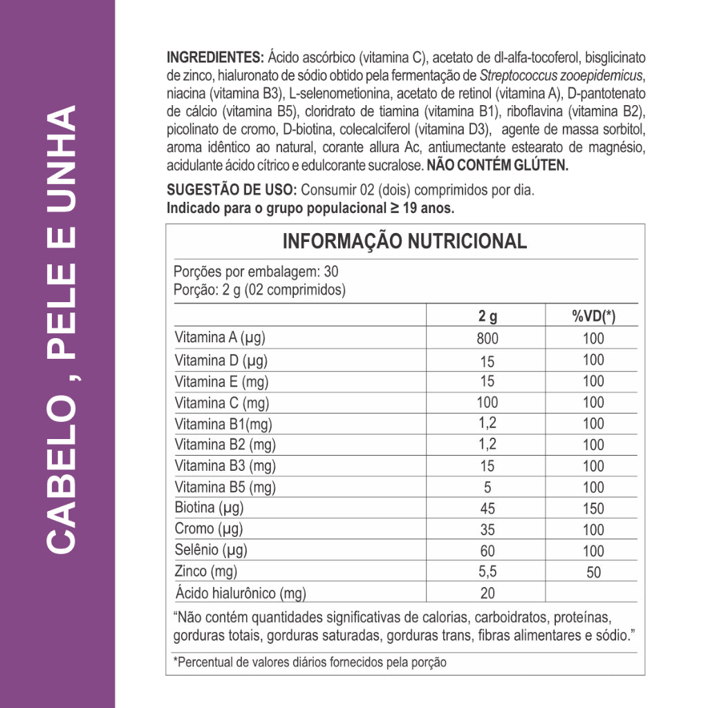 Cabelo, Pele e Unha Mastigável | Vitaminas com Zinco, Biotina e Ácido Hialurônico - Sabor Framboesa