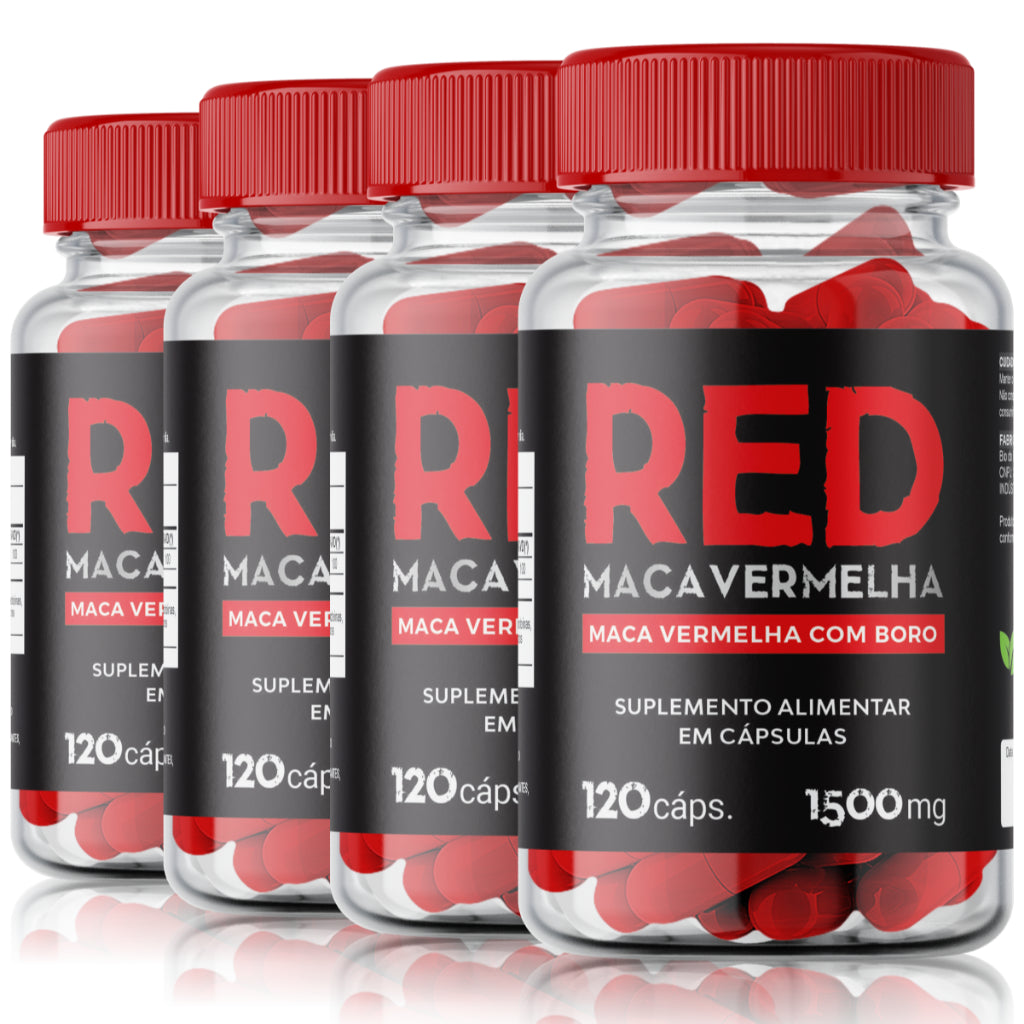 4x Maca Peruana Vermelha RED Cafeína e Boro Suplemento em cápsulas