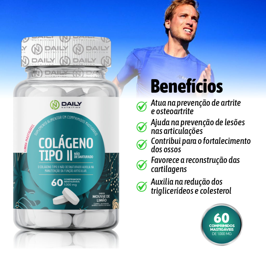 Colágeno Tipo 2 Não desnaturado Suplemento Mastigável Sabor Limão Daily Nutrition