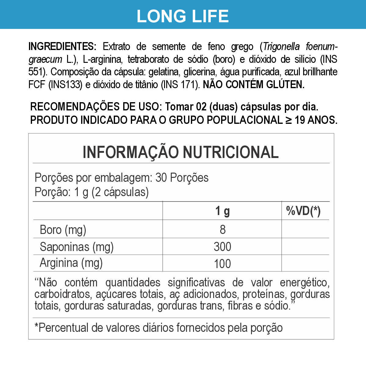 5x Suplementos Long Life For Men 500mg 60 Cápsulas Daily Nutrition