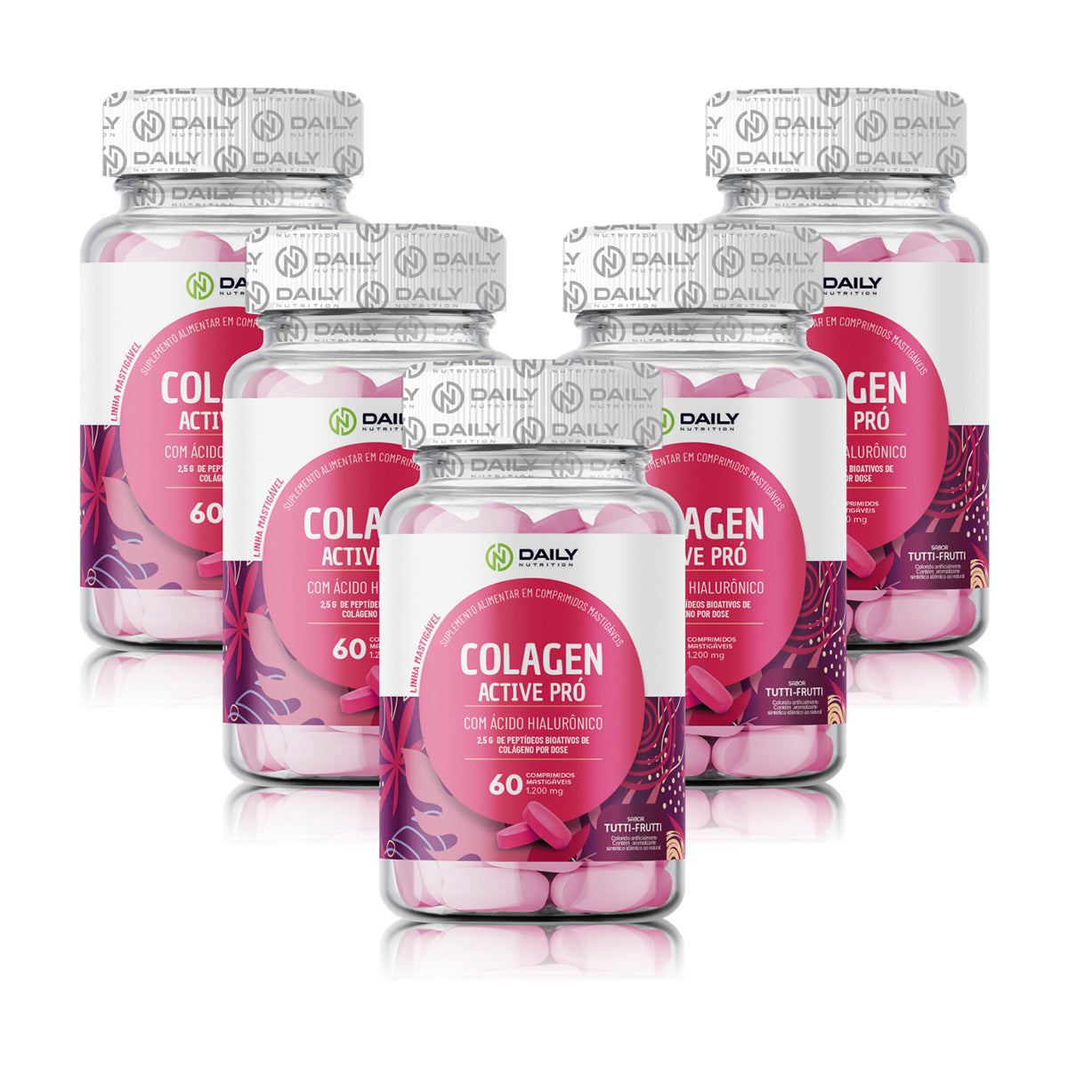 5x Suplementos Colageno c/ Ácido Hialurônico 1200mg 60 Comprimidos Daily Nutrition