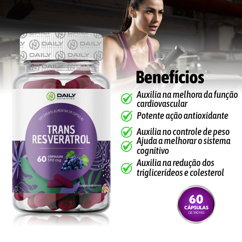 2x Suplementos Trans Resveratrol 590mg 60 Cápsulas Daily Nutrition
