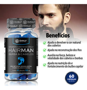 5x Hairman Cabelo Barba Suplemento Masculino Daily Nutrition