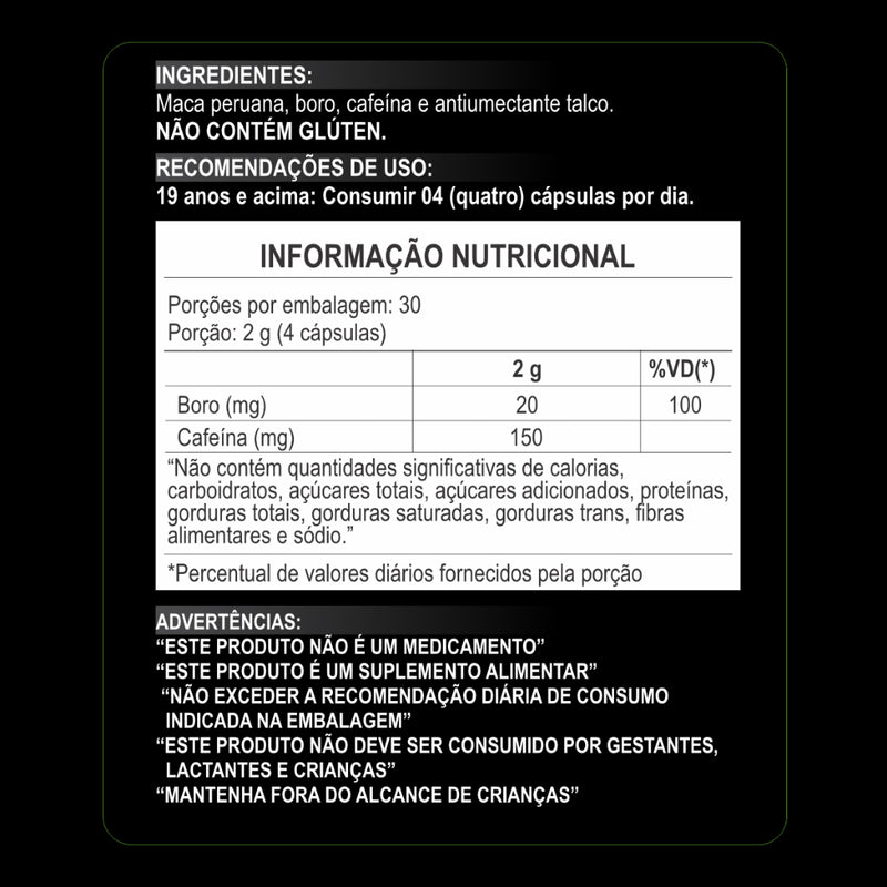 Maca Peruana Maca Negra com Boro Daily Nutrition Suplemento Alimentar 120 cápsulas 1500 mg