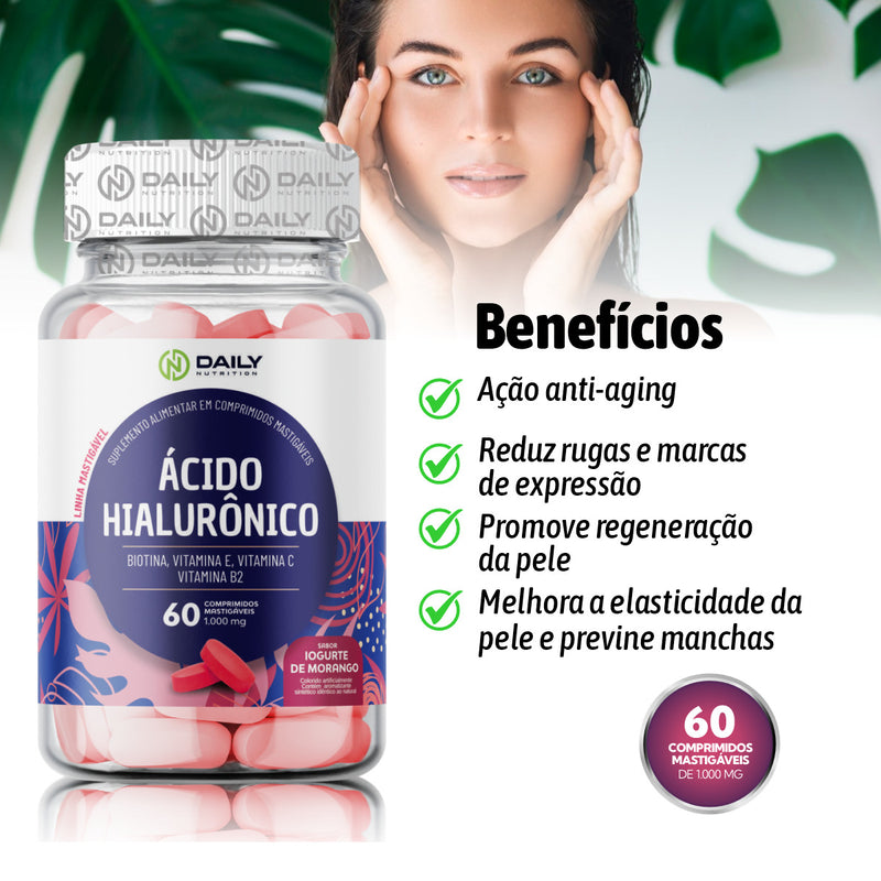 5x Suplementos Ácido Hialurônico 1000mg 60 Comprimidos Daily Nutrition