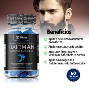 3x Suplementos Hairman Barba e Cabelos 590mg 60 Cápsulas Daily Nutrition