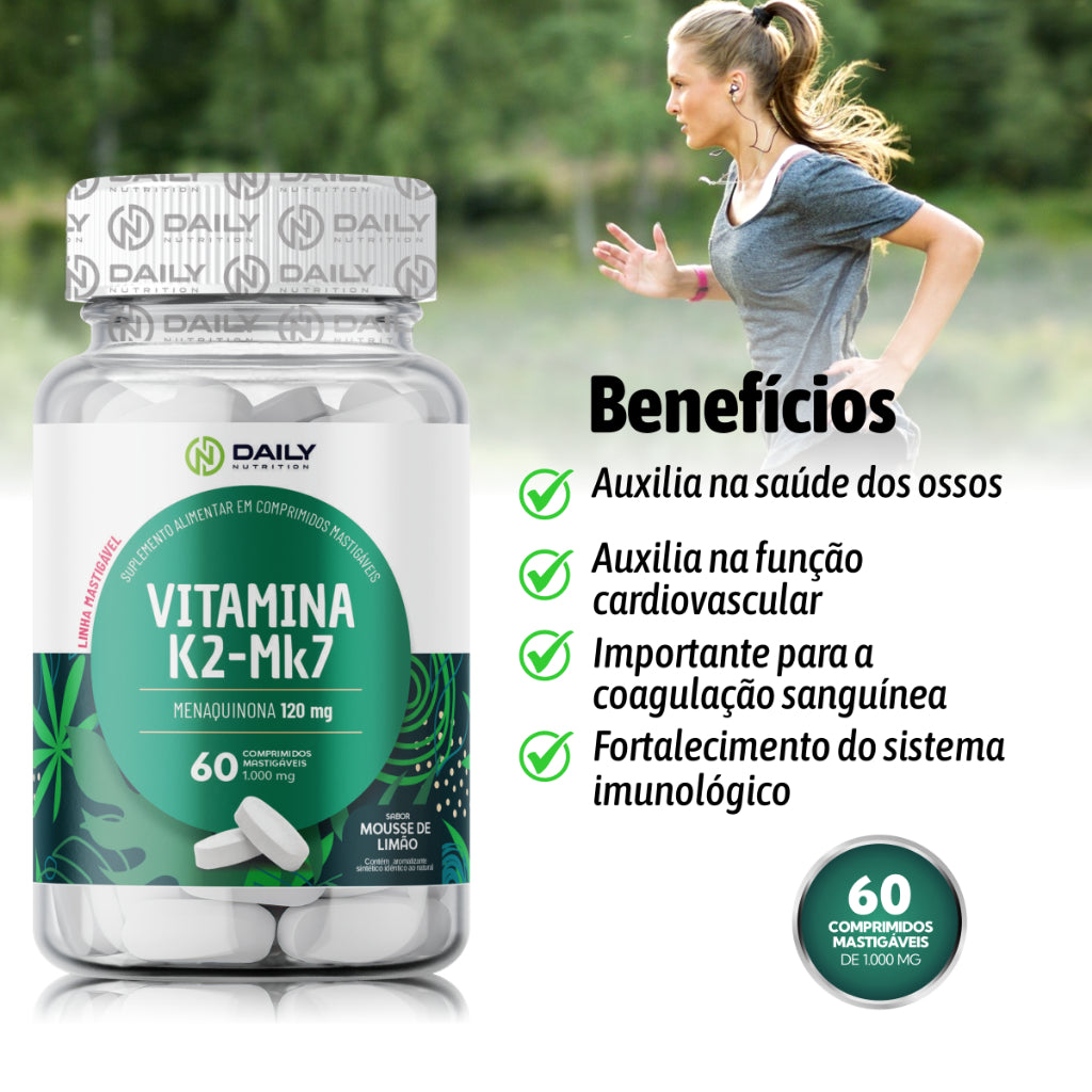 Vitamina K2-Mk7 Vegana Mastigável | Suplemento Mastigável para Vitamina D e Bem-Estar Diário