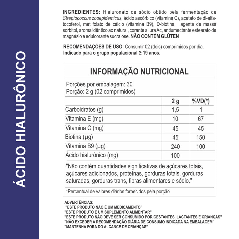 Ácido Hialurônico com Biotina Vitamina E C B2 Linha Mastigável Daily Nutrition