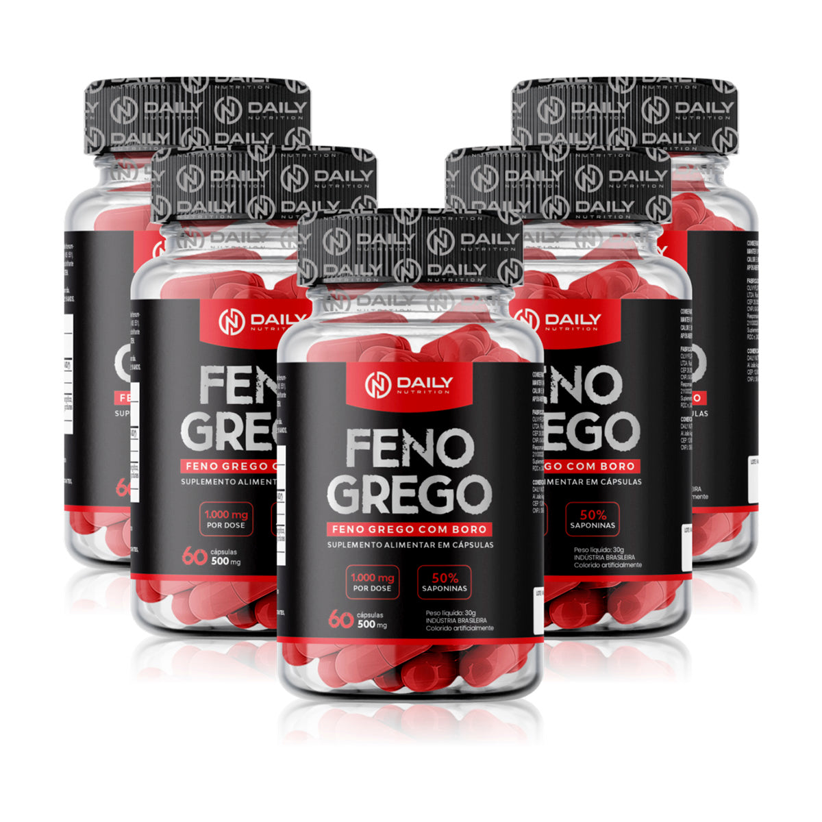 5x Suplementos Feno Grego c/ Boro 500mg 60 Cápsulas Daily Nutrition