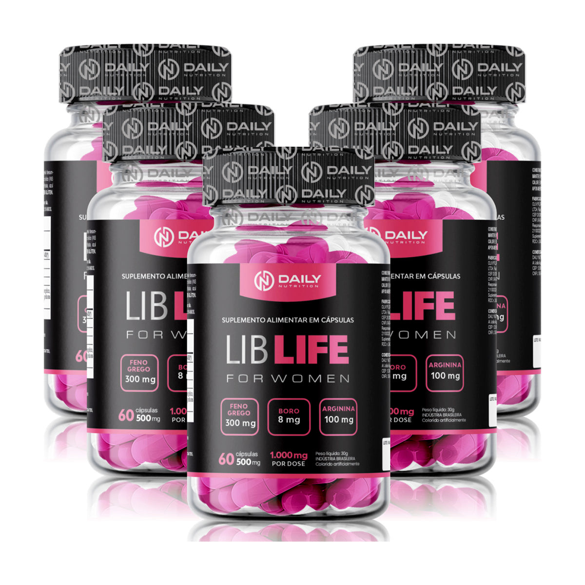 5x Suplementos Lib Life For Women 500mg 60 Cápsulas Daily Nutrition