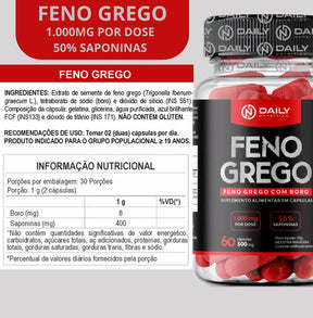5x Feno Grego Com Boro Daily Nutrition 60 Cápsulas 500 Mg
