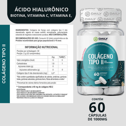5x Colágeno Tipo 2 Não Desnaturado Comprimidos Mastigáveis