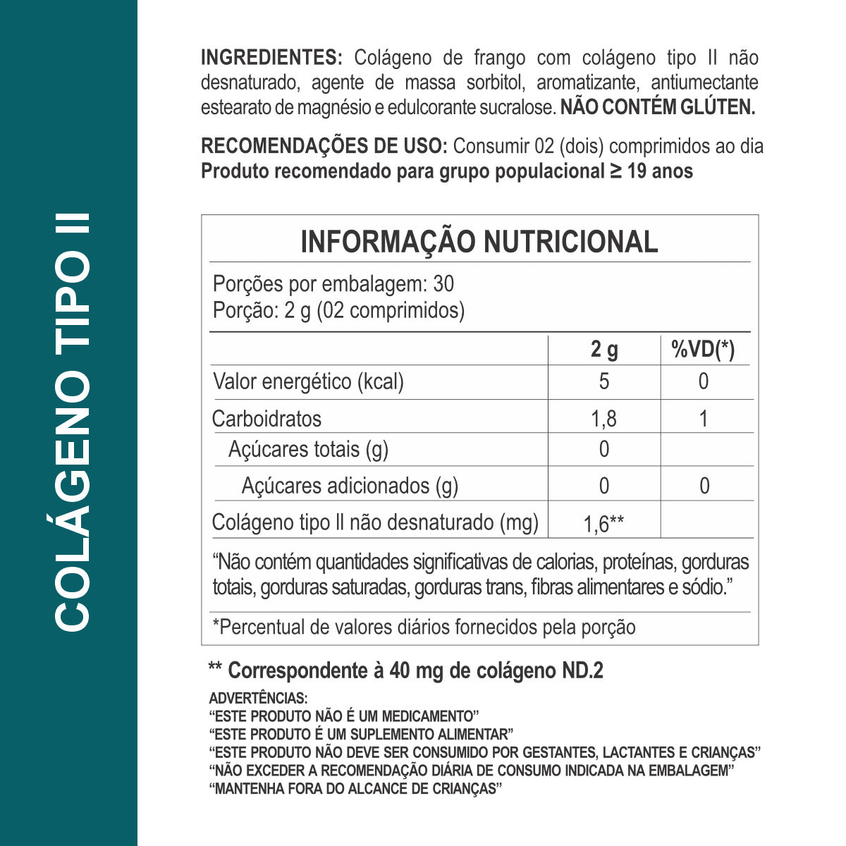 2x Suplementos Colágeno Tipo 2 Não Desnaturado 1000mg 60 Comprimidos Daily Nutrition