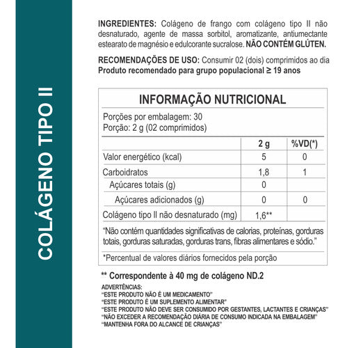 5x Colágeno Tipo 2 Não Desnaturado Comprimidos Mastigáveis