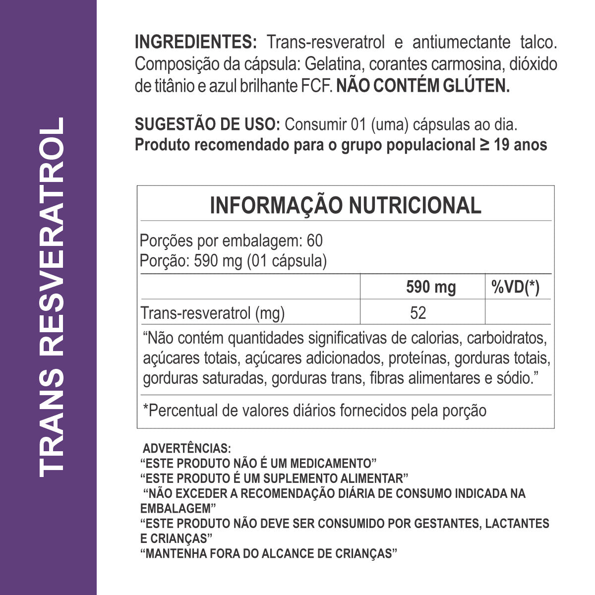 5x Suplementos Trans Resveratrol 590mg 60 Cápsulas Daily Nutrition