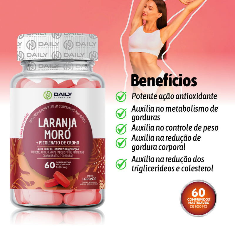 3x Suplementos Laranja Moro c/ Picolinato de Cromo 100mg 60 Comprimidos Daily Nutrition