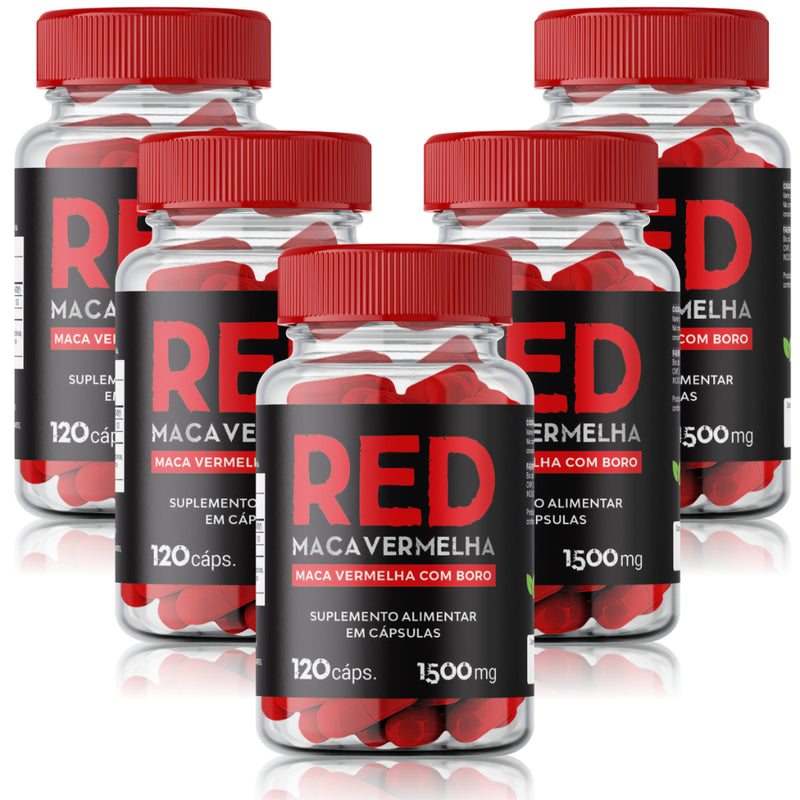 5x Maca Peruana Vermelha RED Boro e Cafeína Suplementos em cápsulas