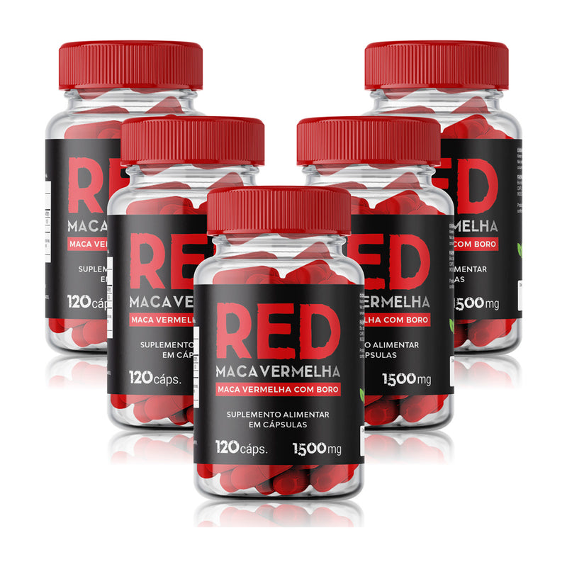 5x Suplementos Red Maca Vermelha com Boro 1500mg 120 Cápsulas Daily Nutrition